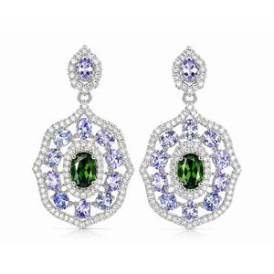 5.20ct Natural Tanzanite & Vivid Green Russian Diopside Earrings | Set in Solid Sterling Silver