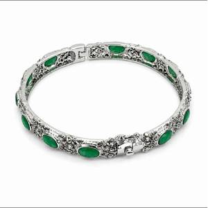 9.60ct Natural Colombian Emerald Hand-crafted ornate clip bangle | Set in Solid Sterling Silver