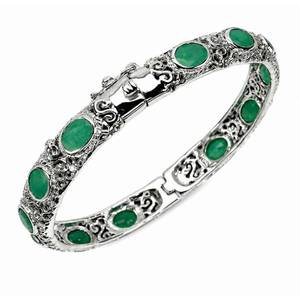 9.60ct Natural Colombian Emerald Hand-crafted ornate clip bangle | Set in Solid Sterling Silver