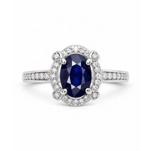 3.35ct Natural Tanzanian Oval Blue Sapphire Ring | Set in Solid Sterling Silver