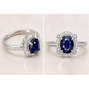 3.35ct Natural Tanzanian Oval Blue Sapphire Ring | Set in Solid Sterling Silver