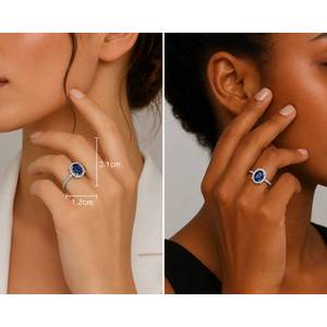 3.35ct Natural Tanzanian Oval Blue Sapphire Ring | Set in Solid Sterling Silver